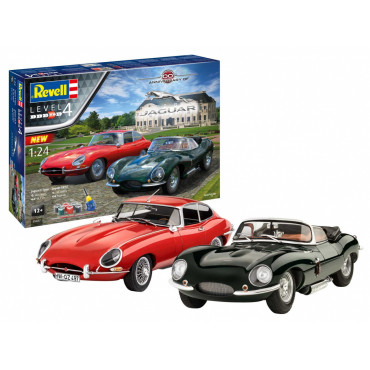 KIT PARA MONTAR REVELL GIFT SET JAGUAR E-TYPE & JAGUAR XK-SS 1/24 287 PEÇAS 100TH ANNIVERSARY COMPLETO COM TINTAS COLA E PINCEL REV 05667